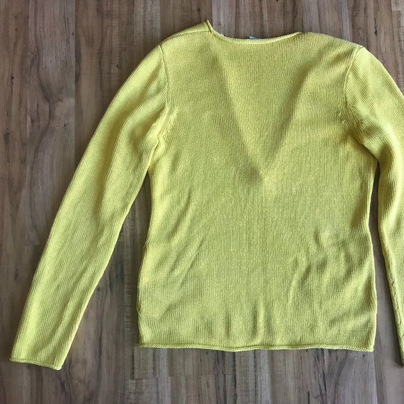J Crew Chunky Knit Sweater Plunging V Neck Pockets Mustard Yellow Womens Medium - Picture 8 of 8